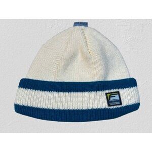 FUBU Beanie Hat Knit White Blue Wool Blend - One Size